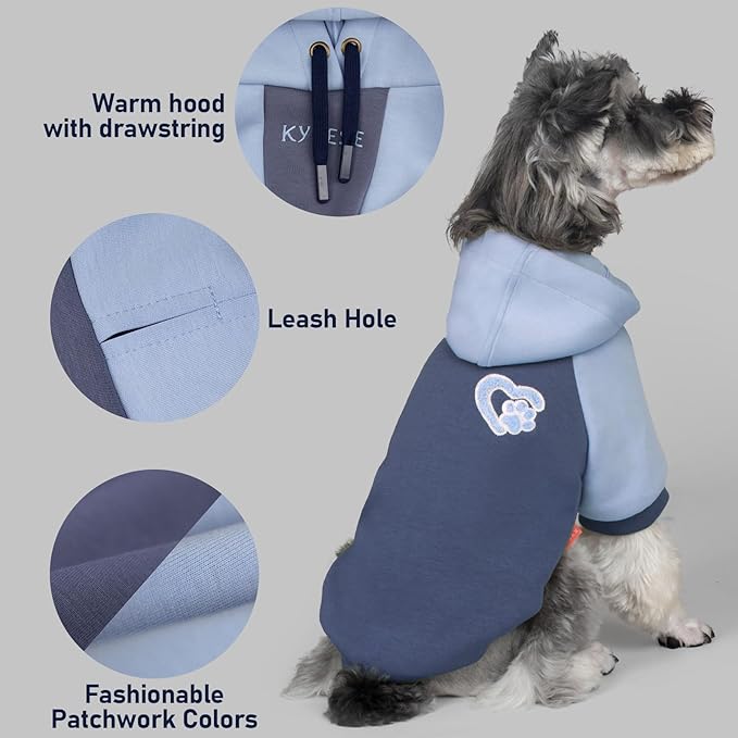 KYEESE Dog Hoodie Stretchy Cat Coat with Leash Hole Warm Pet Clothes Dogs Winter Coat for Cold Weather Pet Sweatshirt with Drawstring Comfort Cat Sweater Soft Dog Clothes for Small Dogs