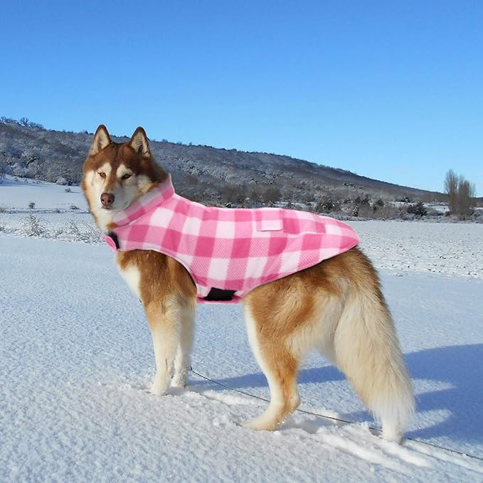 ASENKU Dog Winter Coat, Fleece Doggie Jacket Plaid Reversible Vest Waterproof Windproof Cold Weather Clothes for Small Medium Large Dogs (Pink,3XL)