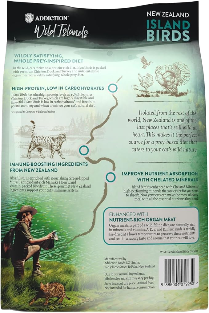 Addiction Wild Islands Island Bird Dry Cat Food, Premium Duck, Turkey & Chicken Recipe with High-Protein & Grain-Free Formula for Feline Health - 10lbs