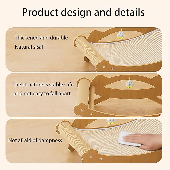Sisal Cat Scratcher Bed for Indoor Cats Bed for Scratching Pad Cats Chair Nartural Sisal Cats Scratch Post Cats Scratcher Lounge ,Wooden Cat Furniture,Kittens Gifts
