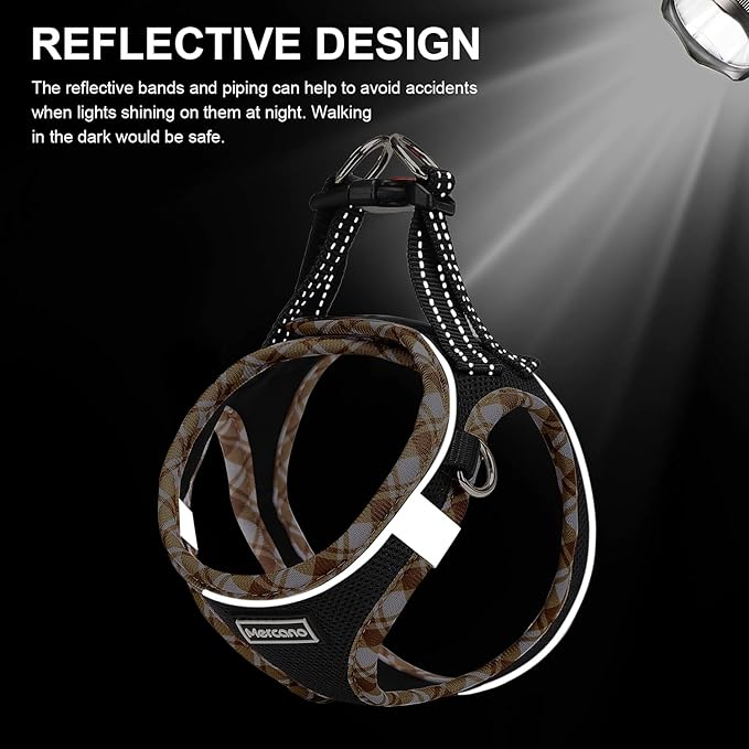 Mercano Soft Mesh Dog Harness and Leash Set, No-Chock Step-in Reflective Breathable Lightweight Easy Walk Vest Harnesses with Safety Buckle for Small Dogs, Cats (Black Yellow, S)