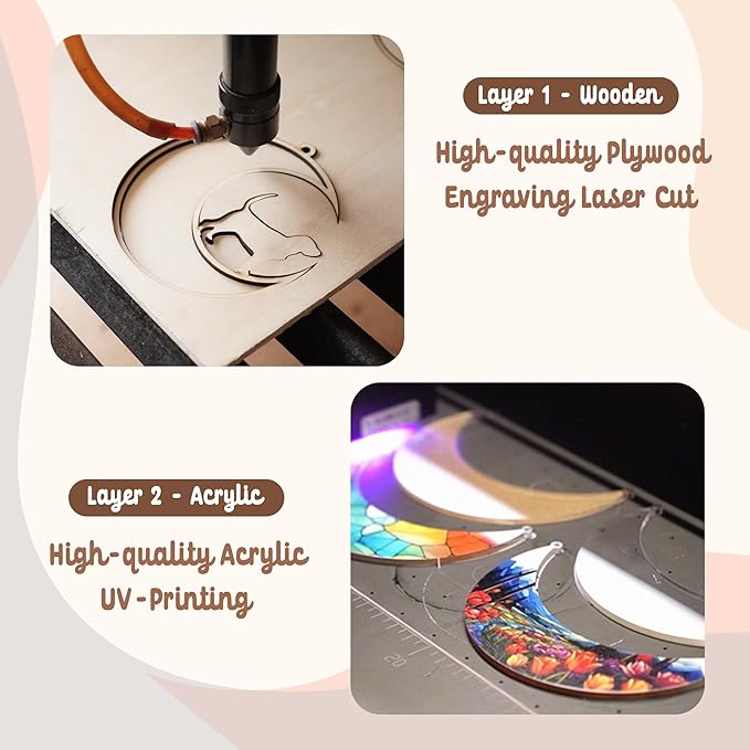 6'' DIY Cat on Moon Memorial Suncatcher, Personalized Name Cat Sympathy Ornament Window Hanging, Ideas Gift for Loss of Pet Passing Away, Remembrance Keepsake for Pet Lovers SCC-B2-6-03