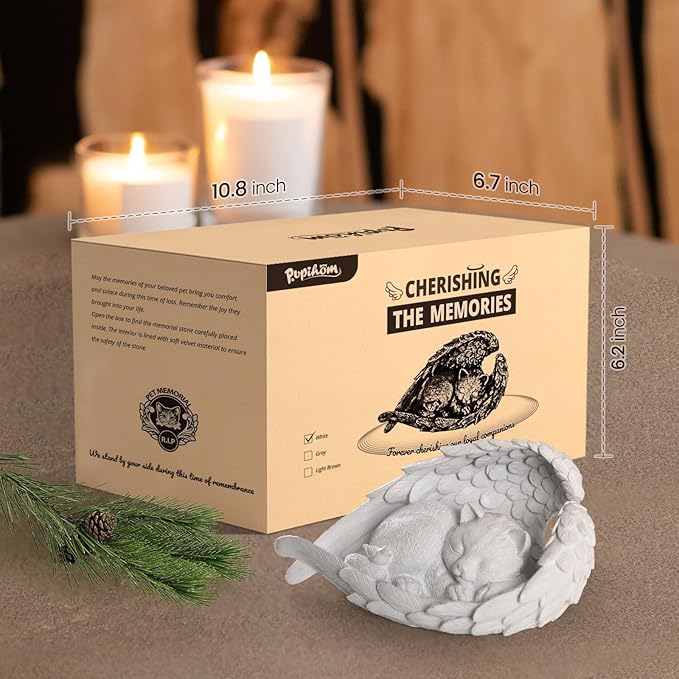 Cat Memorial Stone for Outdoor, Pet Memorial Stones for Cats with Personalized Engraving, Weather-Resistant Garden Stone for Backyard & Memorial Garden to Forever Loved Cats(White)