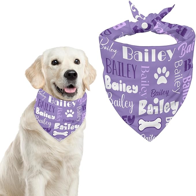 Personalized Dog Bandanas Custom Neckwear Name Button Anti-loosening Dog Scarf Triangle Bibs Kerchief Pet Costume Accessories for Medium Large Dogs Cats Pets Birthday-Purple