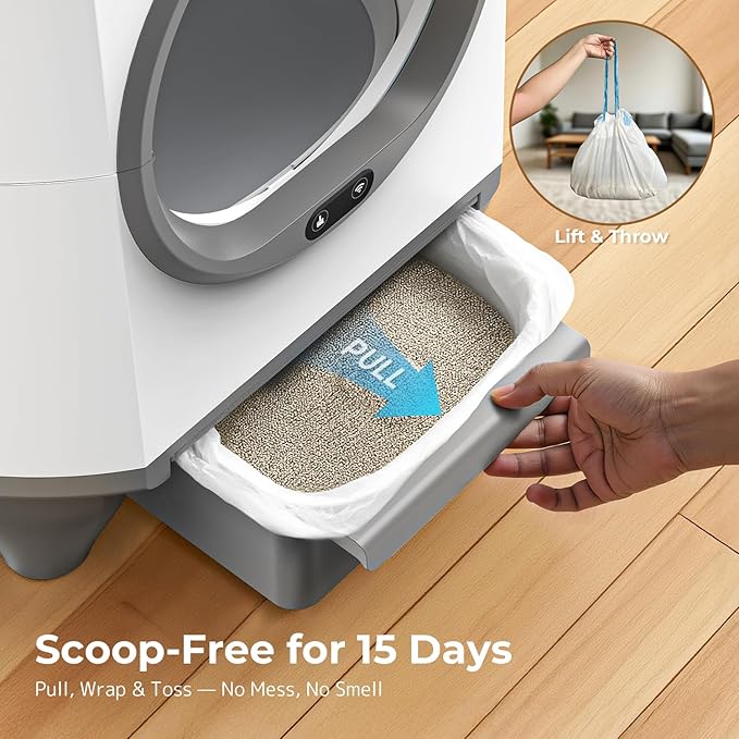 Self Cleaning Litter Box, Large Capacity Automatic Cat Litter Box with APP Control, Safety Sensors, Built-in Deodorizing Scent Box, and 1 Roll Garbage Bags ,White