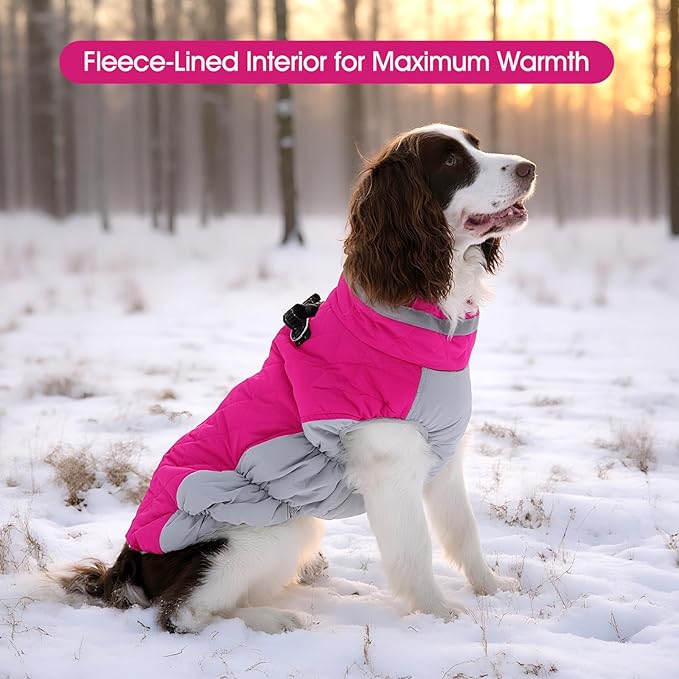 FUAMEY Dog Coat for Small Dogs,Waterproof Dog Winter Jacket with Harness Built in Puppy Cold Weather Coats Reflective Pet Vest with Zipper Warm Fleece Dogs Snowsuit Windproof Pink S