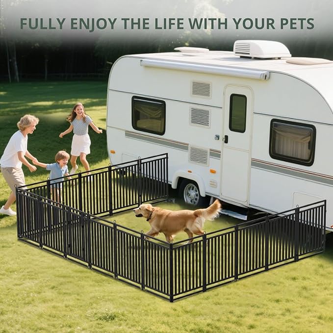 Dog Fence Outdoor Indoor, 32" Inch Height 40 Panels Dog Playpen for Large/Medium/Small Dogs Metal Dog Pen for Yard Camping and RV | Black-Silver