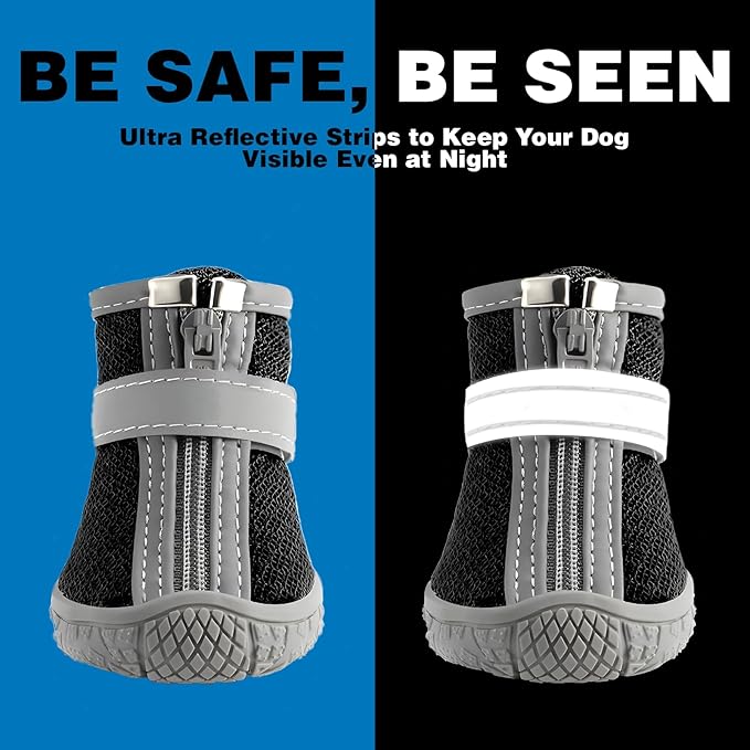 Dog Shoes for Small Dogs, Breathable Dog Boots Paw Protector for Hot Pavement Winter Snow, Dog Booties with Reflective Strips Rugged Anti-Slip Sole for Hardwood Floors Walking Black Size 2