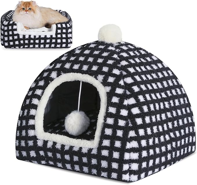 Cat Cave Bed for Indoor Cats, Washable Small Cat Dome Bed Hideaway Bed for Indoor Cats with Removable Mattress for Kittens Cat Tent House 15"x15"