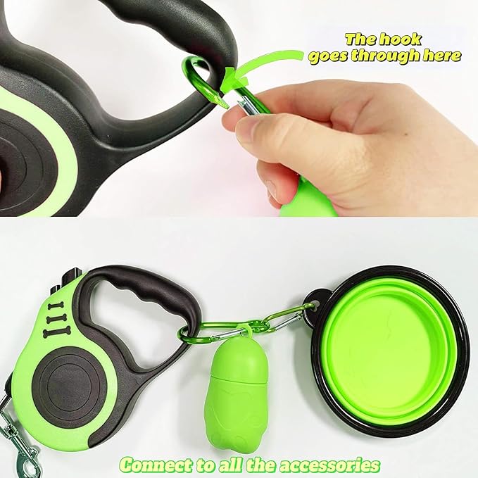 PETIMP Retractable Dog Leash Lightweight 16FT Leash, with Folding Bowl,Dispenser,Waste Bags, for Small Medium Dogs(Green)