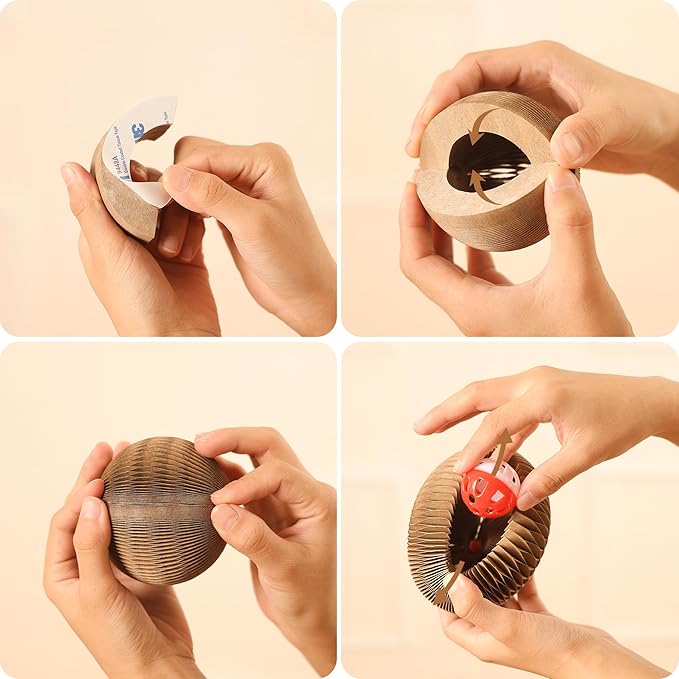 6-Pack Cardboard Cat Ball Toy with Bell – Interactive Cat Toy for Chasing, Batting, and Exercise – Durable & Irresistible Fun for Cats