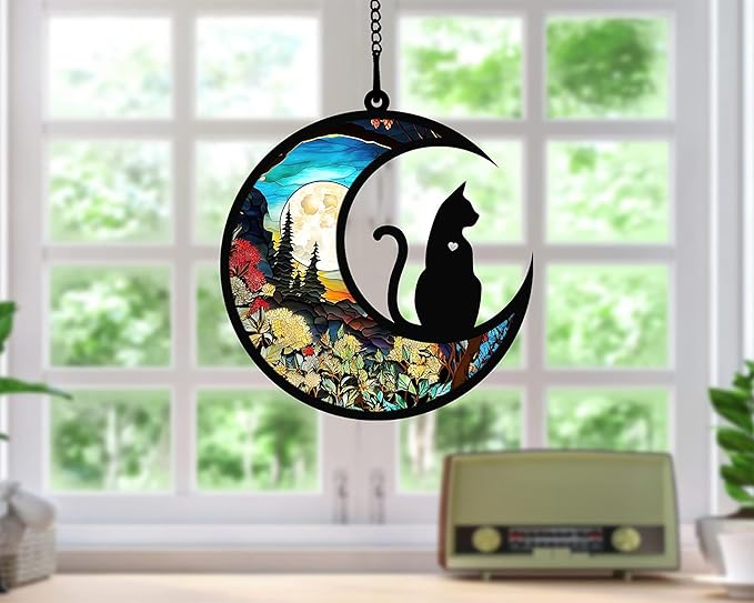 Cat Memorial Suncatcher, Personalized with Name Date Cats Breeds Suncatcher, Pet Loss Memorial Sympathy Gift, Stained Glass Light Catcher, Gifts for Pet Lovers, Christmas Ornament Window Hangings