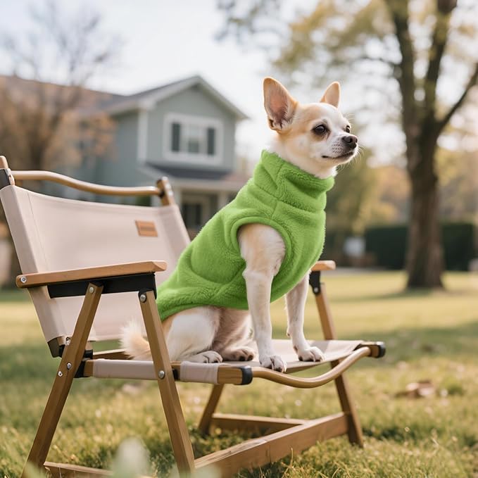 Idepet Dog Fleece Vest Sweater Zip Up Warm Pullover Dogs Jacket with D-Ring Leash Winter Cold Weater Coat Pet Sweatershirt Clothes Hoodie for Small Medium Dogs Boy Girl(Green,M)