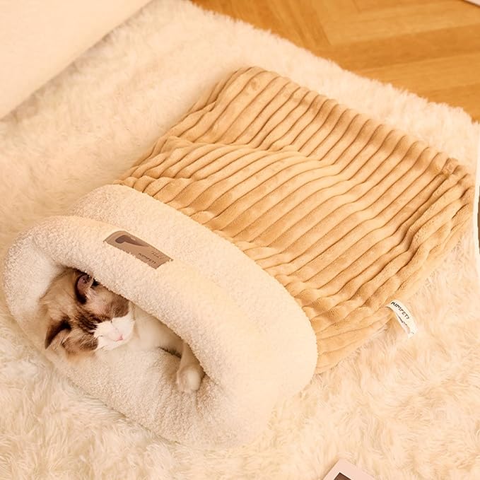 Cozy Cat Winter Bed Cave - Warm, Soft, Fluffy, Washable, Indoor Cat Sleeping Bag