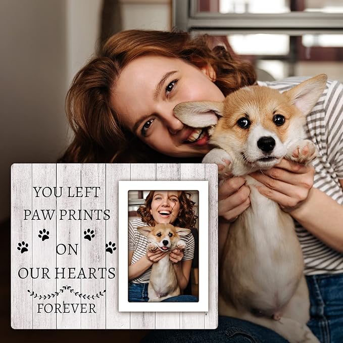 Dog Memorial Picture Frame - Pet Memorial Gifts For Loss Of Dog Sympathy Gift, Remembrance Gift - 4x6 Picture Frame With Paw Prints