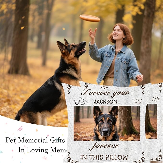 Custom Picture Pet Memorial Pillow, Personalized Dog Memorial Gifts for Loss of Dog, Sympathy Gift for Dog Bereavement & Remembrance Pillowcase (Style G)