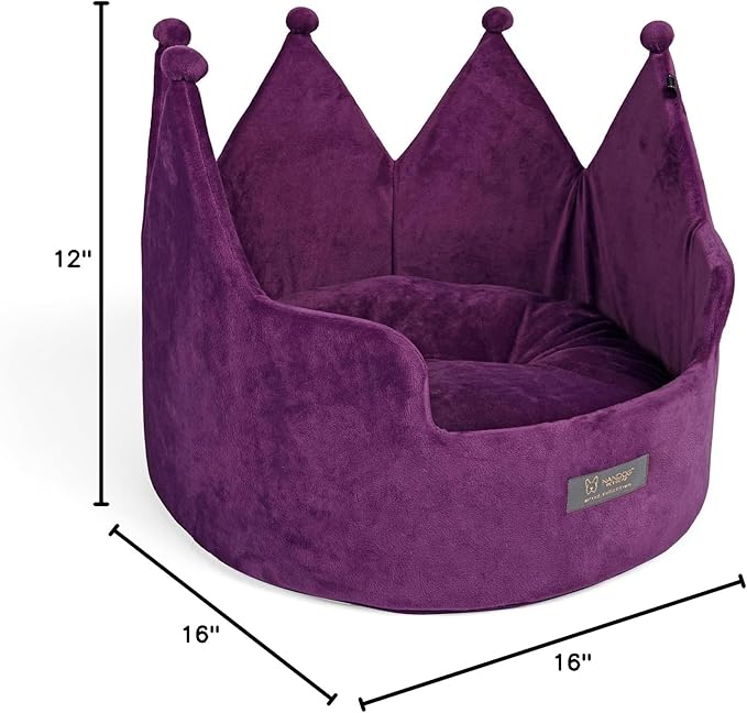 NANDOG Pet Gear Crown Cozy Round Dog and Cat Bed Collection Washable Indoor Pet Bed for Small Breeds -Soft Bed Fits in Crate or Kennel - Made of Ultra Soft Micro-Plush Material (Purple)