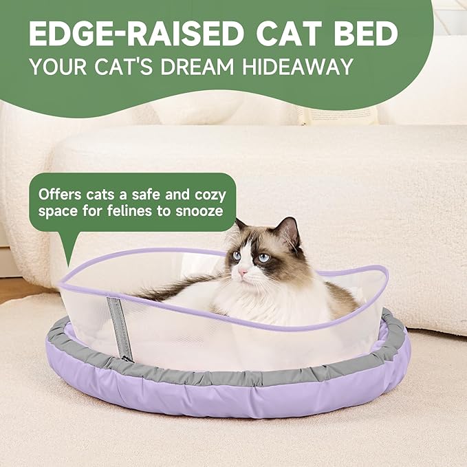 Cat Bed Kitten Bed, Round Donut Pet Bed Gift for Cats, Puppy, Small Dog, Calming Fluffy Cat Couch Sofa with Hard Protective Shieldfor Indoor Outdoor (Purple,21 Inches)