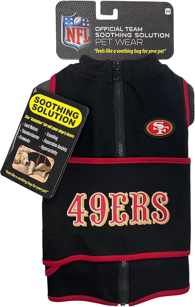 NFL SAN Francisco 49ERS Dog Anxiety Shirt Calming Soothing Solution Vest for Dogs/Cats with Anxiety, Fears, Fireworks, Loud Noises, Dark, Lonely Keeps Dogs Calm Feeling Safe, Relaxing Jacket, X-Small