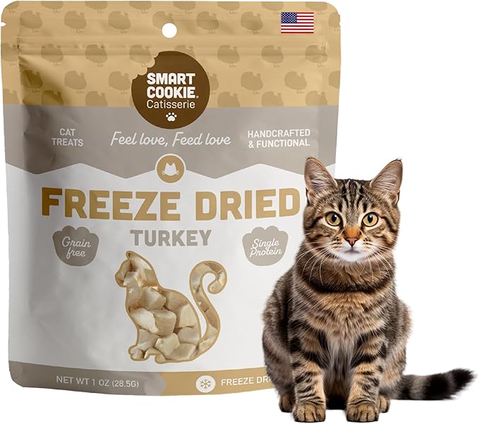 Smart Cookie Turkey Freeze Dried Cat Treats – Single Ingredient, High-Protein Snacks for Picky Cats – 100% Lean Turkey, No Fillers or Additives, Made in The USA – 1oz (3 Pack)