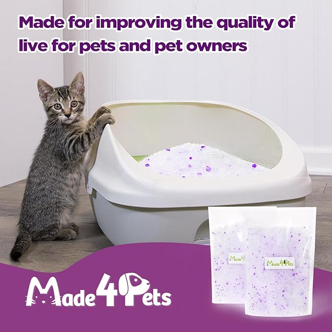 Made4Pets Cat Litter Crystals Kitty Litter Odor Control Crystal Litter Non Clumping No scooping Low Dust, Low Tracking, Lightweight, Dehydrates Waste,Lavender– 19.8 lbs (6 x 3.3 lb Packs)