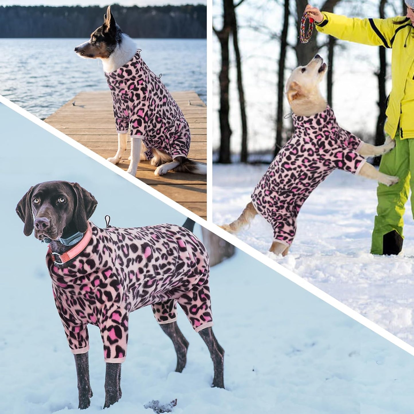 ROZKITCH Dog Winter Coat Soft Fleece Pullover Pajamas, Pet Windproof Warm Cold Weather Jacket Vest with Luminous Zipper, Jumpsuit Apparel Outfit Clothes for Small Medium Large Dog L-Pink M