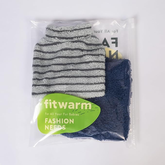 Fitwarm 2 Pack Striped Fleece Dog Sweater, Warm Winter Dog Clothes for Small Dogs Boy Girl, Fuzzy Pet Outfit, Puppy Chihuahua Jumper, Grey, Navy, XS