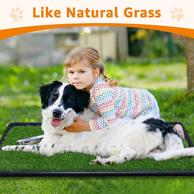 LOOBANI 47.6"x29.2" Extra Large Dog Grass Potty Tray - Dog Litter Box with 2-Pack Replacement Artificial Grass Puppy Training Pads - Potty Tray for Balcony Apartment Indoor Outdoor Use