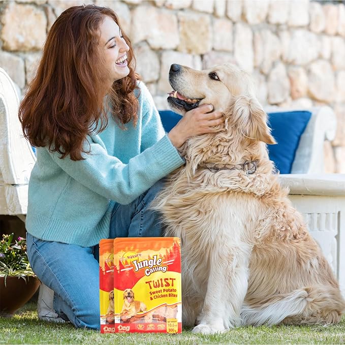 Jungle Calling Chicken & Sweet Potato Dog Treats – Gluten-Free, Grain-Free, High-Protein Natural Chews for Medium/Large Breeds, Edible Pet Snacks,10.6 oz