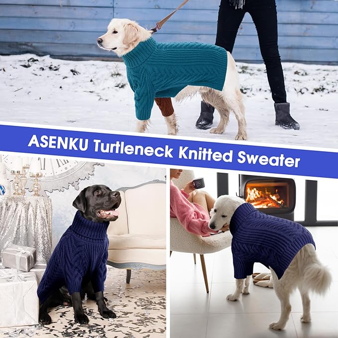 ASENKU XXL Dog Sweater for Extra Large Dogs,Pet Sweatshirt Apparel Turtleneck Pullover Winter Dog Outfits for Pitbull, Labrador Retriever(Royal Blue, 2XL)
