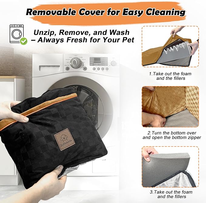 Large Dog Car Seat for Back Seat – Removable Dog Booster Seat & Washable Pet Car Seat for Medium & 2 Small Dogs up to 60lbs – Safety Straps & Storage Pocket – Travel & Home Use (Black/Brown)