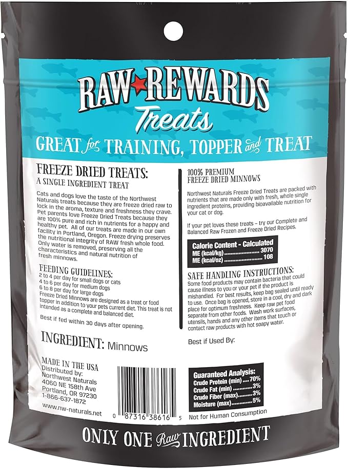 Northwest Naturals Raw Rewards Freeze-Dried Minnow Treats for Dogs and Cats - Bite-Sized Pieces - Healthy, 1 Ingredient, Human Grade Pet Food, All Natural, Proudly Made in USA, 1 Oz (Pack of 3)
