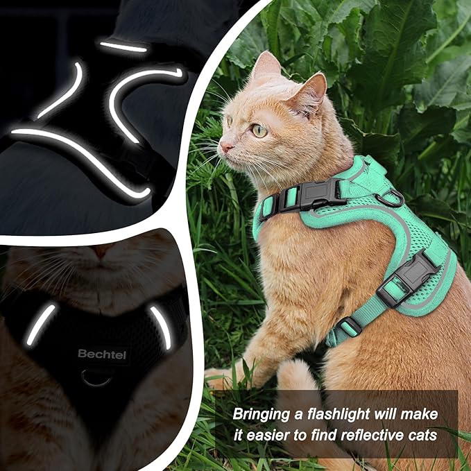 Cat Harness and Leash for Walking, The Upgrade Can be Adjusted in Four Directions and Breathable Cat Harness for Anti Escape That can be Fitted and Positioned, Reflective Strips Harness, Green,M
