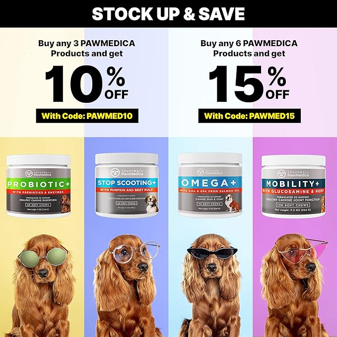 PawMedica Dog Anal Gland Chews to Stop Scoot for Dogs - Anal Gland Dog Constipation Relief - Recommended Dog AnalGland Support Chews Fiber - Fiber Supplement for Dogs (120 Dog Pumpkin Chews)