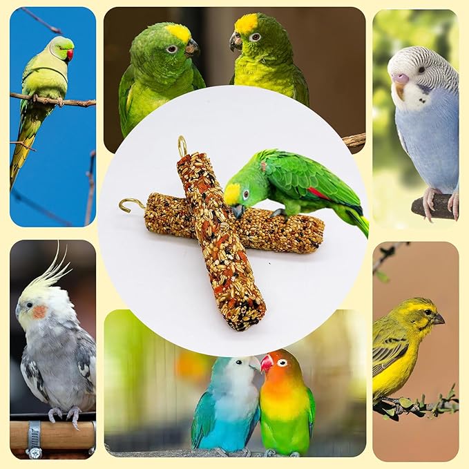 2PCS Parakeet Treat,Natural Parrots Treat Sticks,Vegetable & Grain Style Sticks,Bird Treats for Cockatiel Lovebirds Budgies Canary Finches Conure