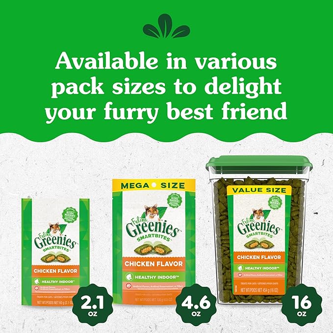 Greenies Feline Smartbites Healthy Indoor Cat Treats, Chicken Flavor, 4.6 oz. Pack