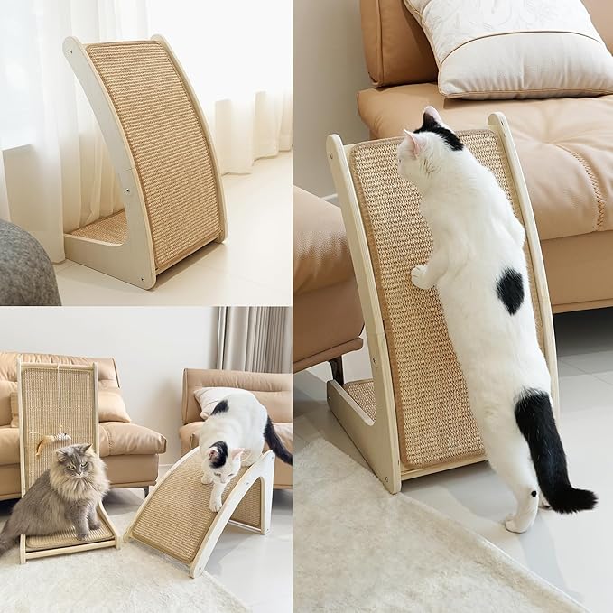 PETKARAY Curved Sisal Cat Scratcher Board, Ramp Scratching Post and Scratch Pad for Indoor Cats, Wall Furniture Protector