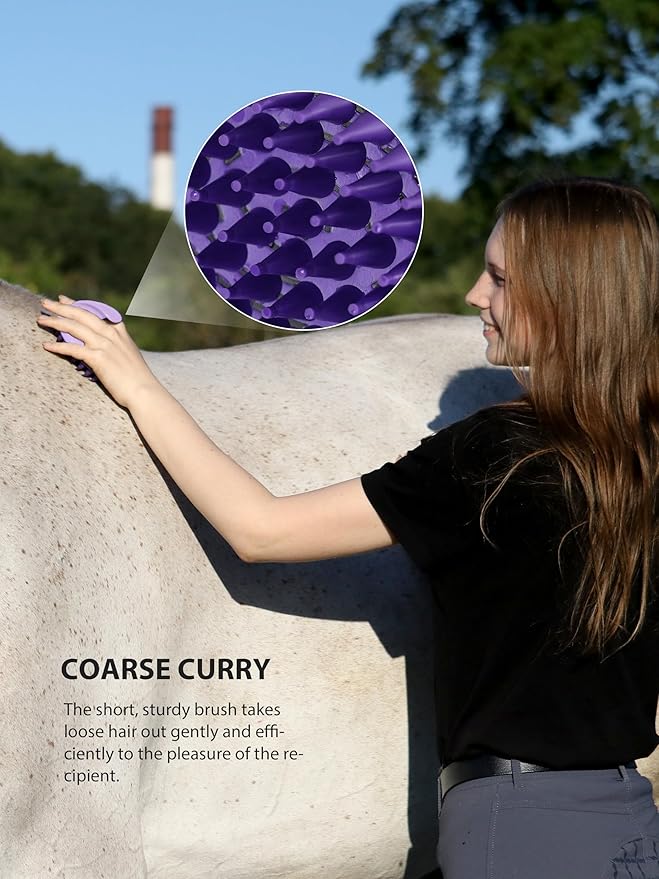 Harrison Howard Horse Grooming Brushes Kit 7 pieces with Organizer Tote Equine Care Series Horse Brush Sets Purple