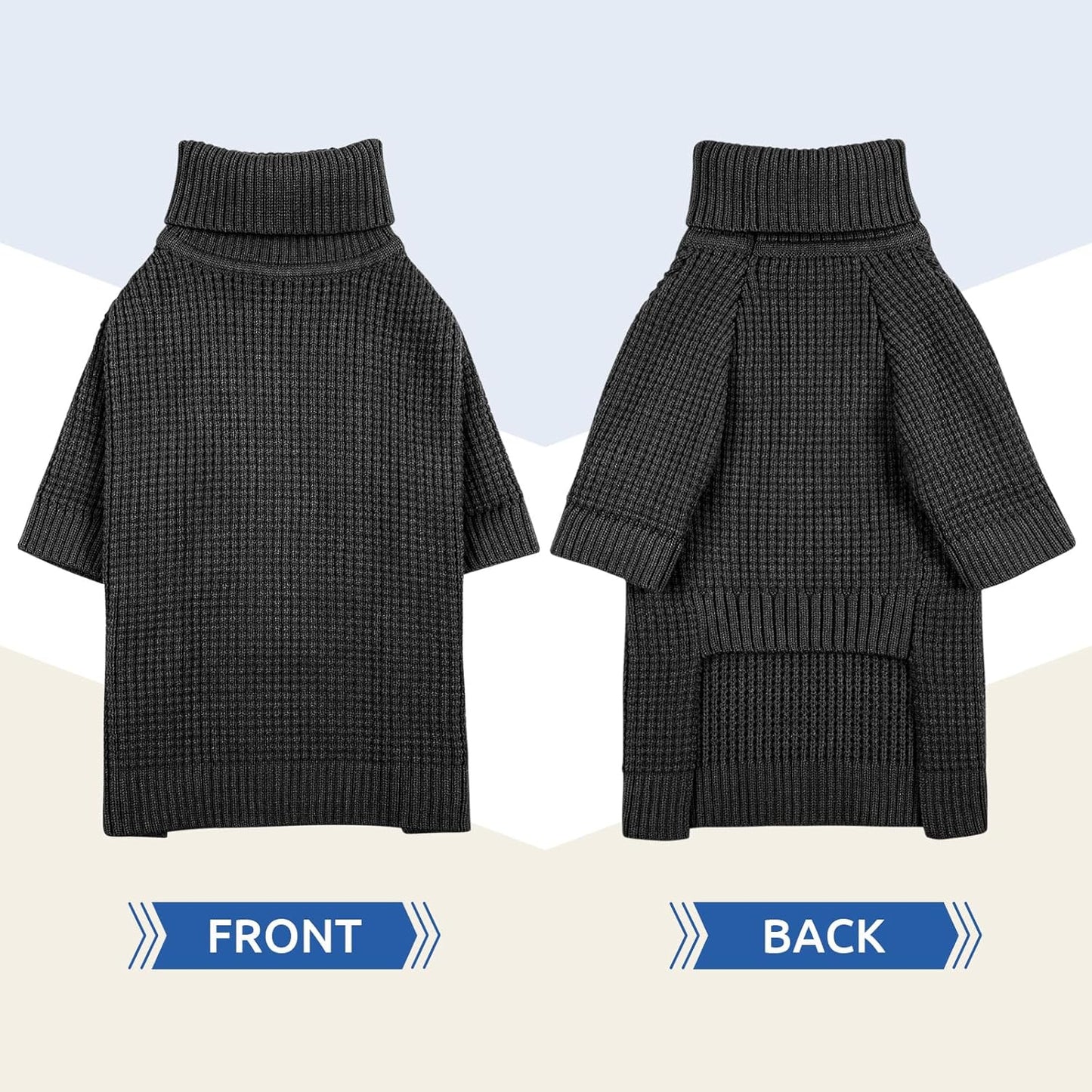 Queenmore Turtleneck Long Sleeve Knitted Sweater with Check Pattern, Warm Dog & Cat Sweater for Small to Large Pets, Charcoal Gray XS