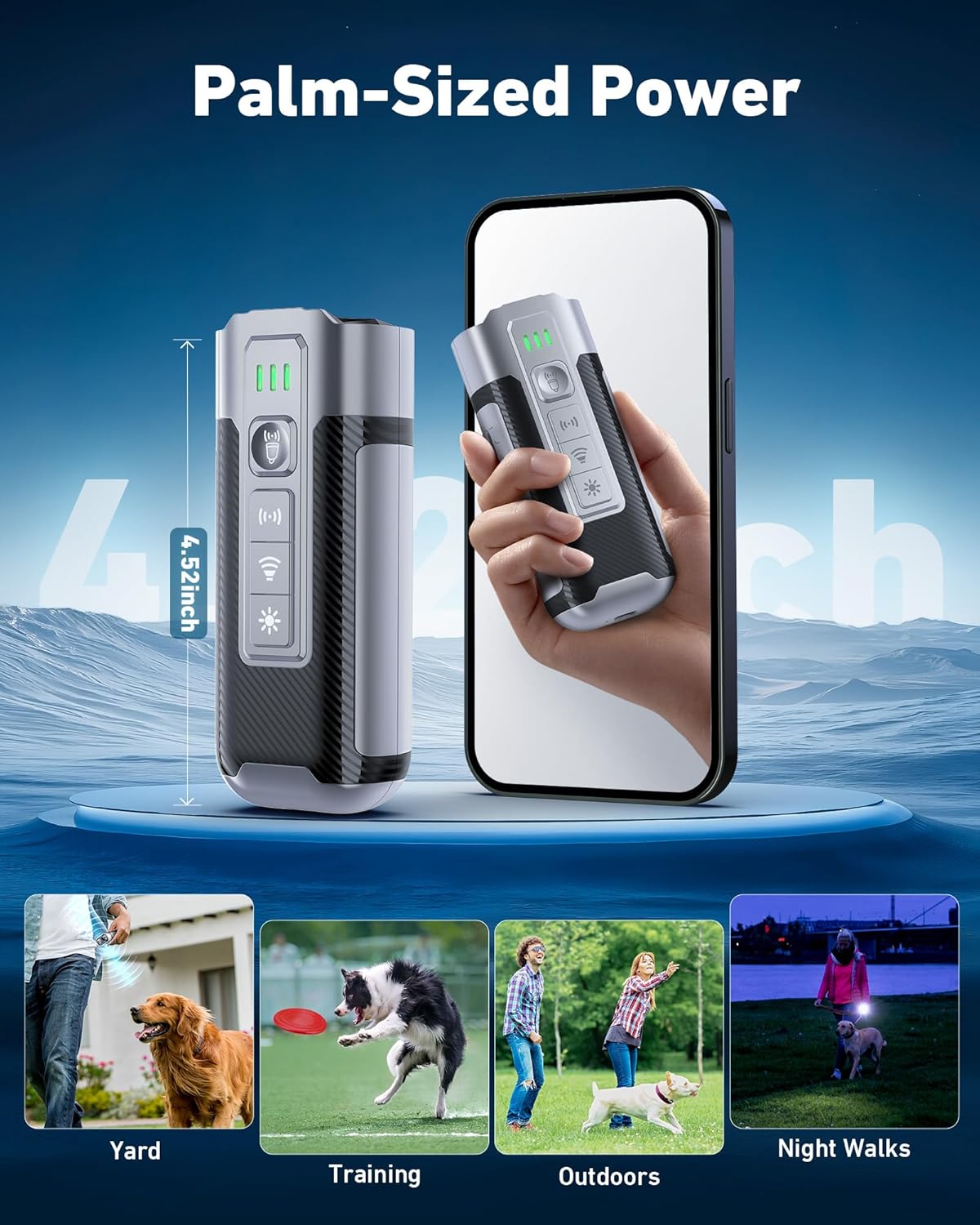 Dog Bark Deterrent Devices-Ultrasonic Anti Barking Device for Dogs with 50ft Range, Rechargeable No Barking Device for Own or Neighbor's Dogs, Portable Safe for Dogs/Humans,Silver