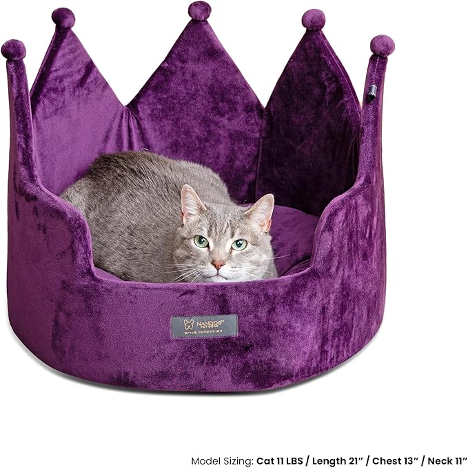 NANDOG Pet Gear Crown Cozy Round Dog and Cat Bed Collection Washable Indoor Pet Bed for Small Breeds -Soft Bed Fits in Crate or Kennel- Made of Ultra Soft Micro-Plush Material (Royal Purple Prive 18")