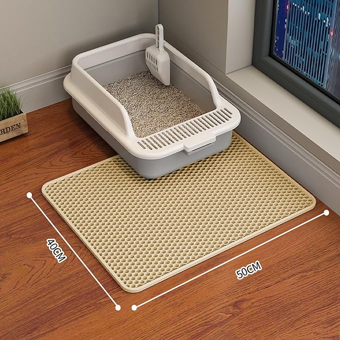HCY&WLD 2-Pack Cat Litter Mat, Double Layer Honeycomb Waterproof Urine Proof Non-slip Litter Trapping Mat, Less Waste, Easy to Clean Cat Litter Box Mat, Kitten Indoor Supplies (Khaki, 20x16 Inches)