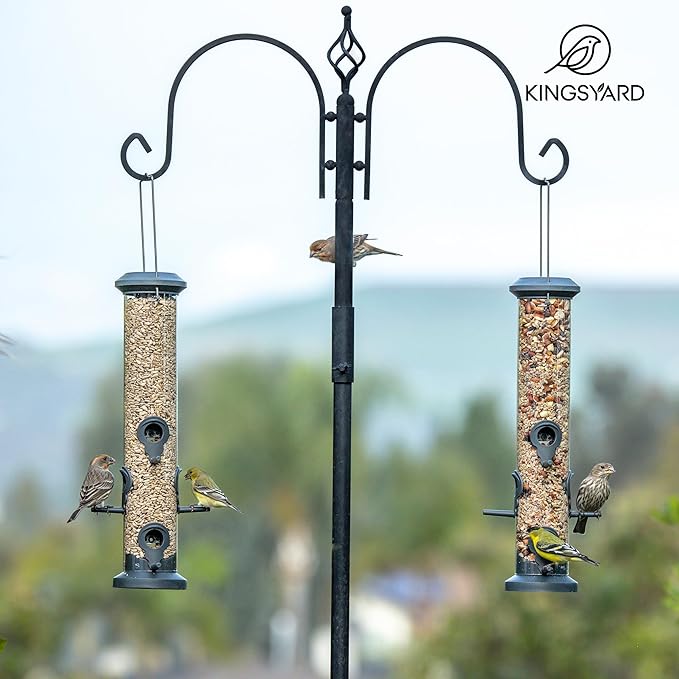 Kingsyard 2 Pack Tube Feeders with 6 Feeding Ports for Outdoors Hanging, Premium Hard Plastic Weatherproof & Steel Hanger, Attracting for Wild Birds (Black)