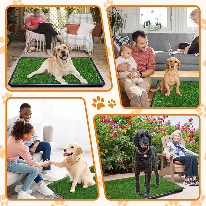 LOOBANI Large Dog Grass Pad with Tray - 35x23in Dog Litter Box with 2-Pack Replacement Artificial Grass Puppy Training Pads - Potty Tray for Balcony Apartment Indoor Outdoor Use