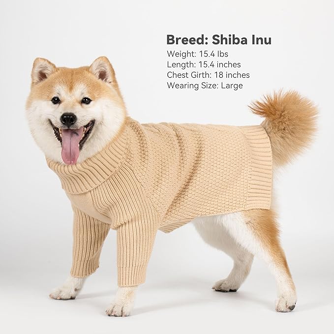 cyeollo Dog Sweater Turtleneck Knitted Sweaters with Sleeve Fall Winter Dog Clothes Sweaters for Small Dogs, Beige M