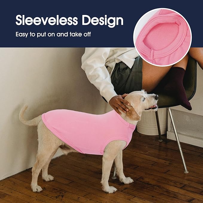 IECOii 2 Pack Dog T-Shirts for Small Dogs,Breathable & Lightweight Fabric for Hot Weather,Stretchy Pet Tank Top Sleeveless Vest for Summer Outdoor Sun Protection,Cat,Chihuahua Clothes,Pink+Stripes,M