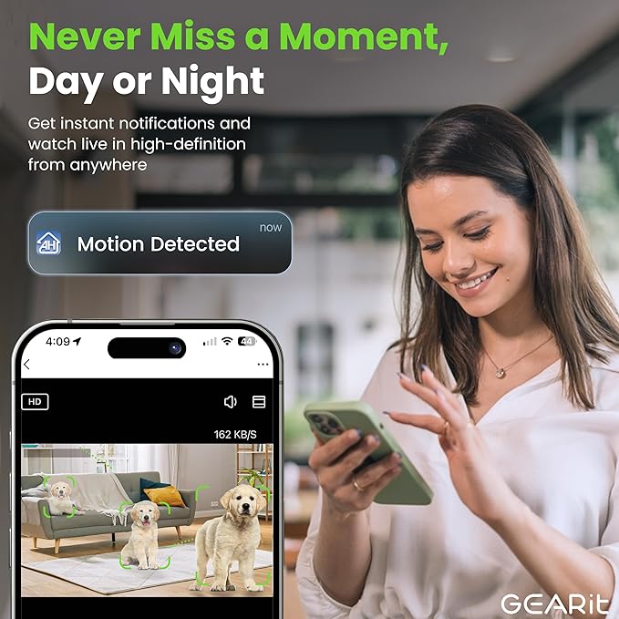 GEARit Smart Camera - Wireless Indoor Security Camera with Audio/Video for Home - Pet/Indoor Security - Ideal Home Monitoring, House Cameras, Dog Camera, No Subscription Needed