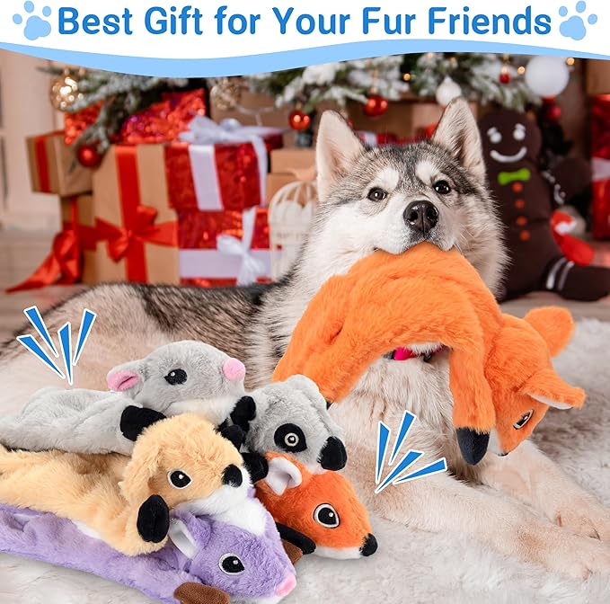 5-Pack Partially Stuffed Dog Toys - Squeaky, Crinkle & Belly Treat Hiding Pocket, Lightly Filled Head & Unstuffed Body, Tough Plush for Large/Medium Aggressive Chewers to Keep Them Busy