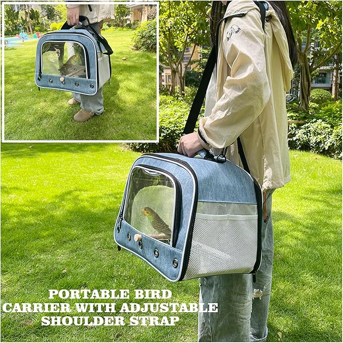 halinfer Bird Travel Carrier Cage for Large Size Parrot, Portable Bag with Metal Tray and Grid to Carry and Transport Medium and Large Birds Like African Grey, Long Tail Cockatiel and Parrot