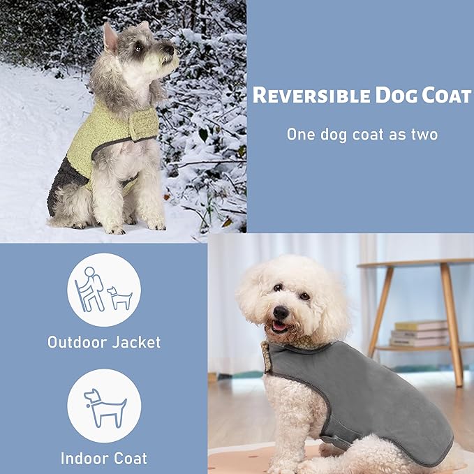 cyeollo Warm Dog Coat Sherpa Winter Coat, Reversible Fleece Dog Jackets Sweater Vest for Large Dogs Male with Leash Hole, Soft Cold Weather Pet Clothes, Khaki XXXL